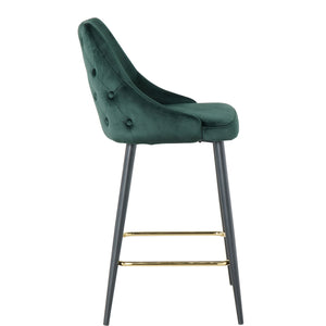 Luxury Modern Green Velvet Upholstered High Bar Stool Chair With Gold Legs(set of 2)