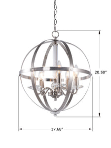 5-Light Candle Style Globe Chandelier Vintage Silver