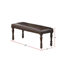 Load image into Gallery viewer, Classic Design Cherry Finish Faux Leather 1x Bench Dining Room Furniture Rubber wood Foam Cushion Carved Legs
