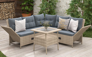 TOPMAX Outdoor Patio 4-Piece All Weather PE Wicker Rattan Sofa Set with Adjustable Backs for Backyard, Poolside, Gray