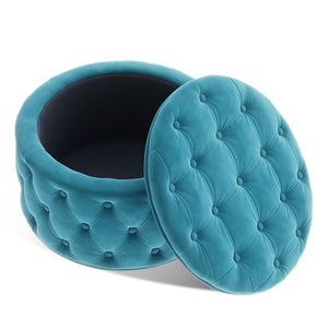 [New] 29.5"Wide Classic Button Tufted Velvet Round Ottoman With Storage Living Room Footrest