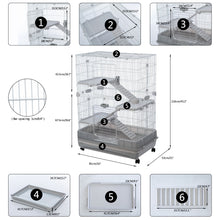 Load image into Gallery viewer, 【VIDEO provided】4-Tier 32 inch Small Animal Metal Cage Height Adjustable with Lockable  Top-Openings Removable for Rabbit Chinchilla Ferret Bunny Guinea Pig ,EVEN FOR HAMSTERS(grey)
