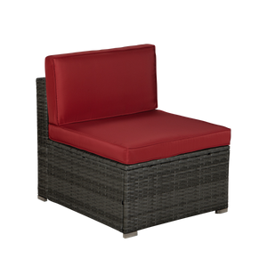 Beefurni Outdoor Garden Patio Furniture 5-Piece Gray PE Rattan Wicker Sectional Red Cushioned Sofa Sets