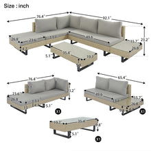 Load image into Gallery viewer, GO 3-piece Outdoor Wicker Sofa Patio Furniture Set, L-shaped Corner Sofa, Water And UV Protected, Two Glass Table, Adjustable Feet And 3.1&quot; Thicker Cushion, Light Gray Cushion and Beige Wicker
