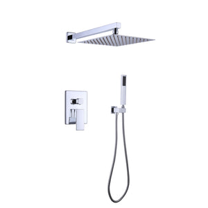 Trustmade Wall Mounted Square Rainfall Pressure Balanced Complteted Shower System with Rough-in Valve, 10 inches Chrome Polished - 2W02