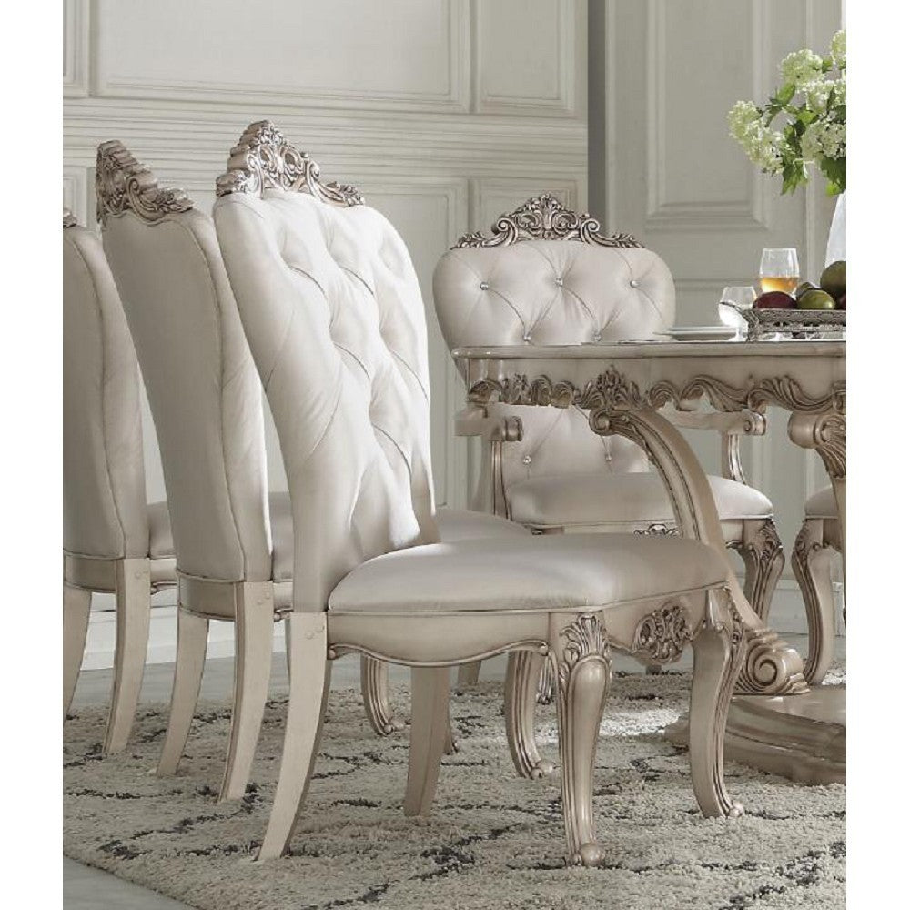 ACME Gorsedd Side Chair (Set-2) in Cream Fabric & Antique White 67442