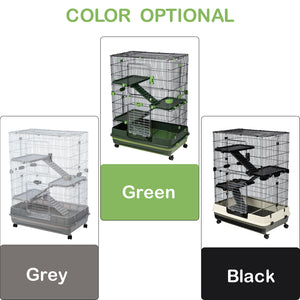 【VIDEO provided】4-Tier 32 inch Small Animal Metal Cage Height Adjustable with Lockable  Top-Openings Removable for Rabbit Chinchilla Ferret Bunny Guinea Pig ,EVEN FOR HAMSTERS(grey)