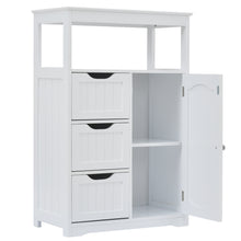 Load image into Gallery viewer, White Bathroom Cabinet, Freestanding Multi-Functional Storage Cabinet with Door and 3 Drawers, MDF Board with Painted Finish
