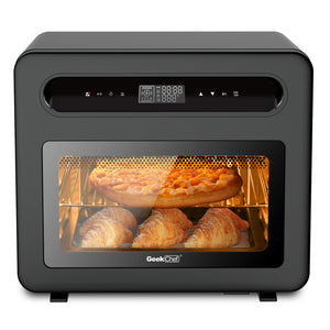 Geek Chef Steam Air Fryer Toast Oven Combo , 26 QT Steam Convection Oven Countertop , 50 Cooking Presets, with 6 Slice Toast, 12" Pizza, Black Stainless Steel. Prohibited from listing on Amazon