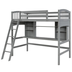Twin size Loft Bed with Storage Shelves, Desk and Ladder, Gray(old  SKU:LP000040AAE)