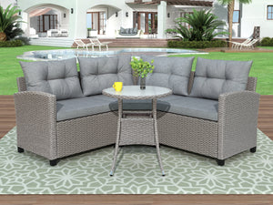 U_style 4 Piece Resin Wicker Patio Furniture Set with Round Table , Gray cushions
