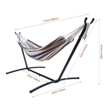 Load image into Gallery viewer, Double Classic Hammock with Stand for 2 Person- Indoor or Outdoor Use-with Carrying Pouch-Powder-coated Steel Frame - Durable 450 Pound Capacity，Brown/Gray Striped
