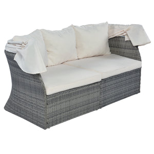 U_STYLE Outdoor Patio Furniture Set Daybed Sunbed with Retractable Canopy Conversation Set Wicker Furniture Sofa Set