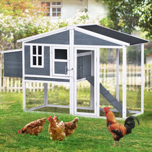 Load image into Gallery viewer, TOPMAX 73.6”Large Wooden Chicken Coop Small Animal House Rabbit Hutch with Tray and Ramp, Gray Color
