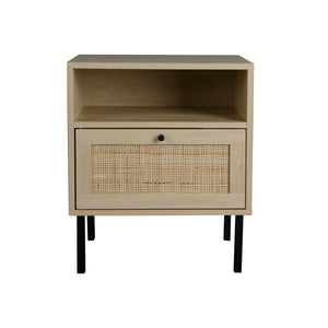 Natural rattan，1 door nightstand side table，Accent Side or End Table，Storage for Living Room or Nightstand for Bedroom