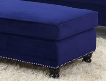 Load image into Gallery viewer, Living Room XL- Cocktail Ottoman Indigo Blue Velvet Accent Studding Trim Wooden Legs

