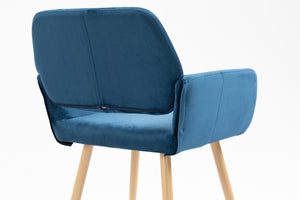 Velet Upholstered Side Dining Chair with Metal Leg(Blue velet+Beech Wooden Printing Leg),KD backrest