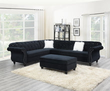 Load image into Gallery viewer, Living Room XL- Cocktail Ottoman Black Velvet Accent Studding Trim Wooden Legs
