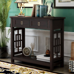 TREXM  Console Table with 2 Drawers and Bottom Shelf, Entryway Accent Sofa Table (Espresso)