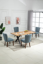 Load image into Gallery viewer, Classic Set of 2 Blue Linen Fabric Upholstered Solid Wood Legs Kitchen Dining Chair
