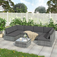 Load image into Gallery viewer, 7pcs Patio Outdoor Furniture Sets All-Weather Rattan Sectional Sofa with Tea Table&amp;Washable Couch Cushions
