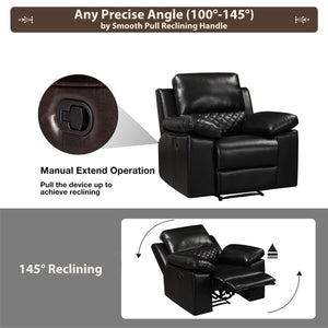 Welike Modern Design Brown Air Leather and PVC Manual Recliner Chair Home Theater Seating for Bedroom & Living Room（The color is a black with a little brown, you can call it dark brown）