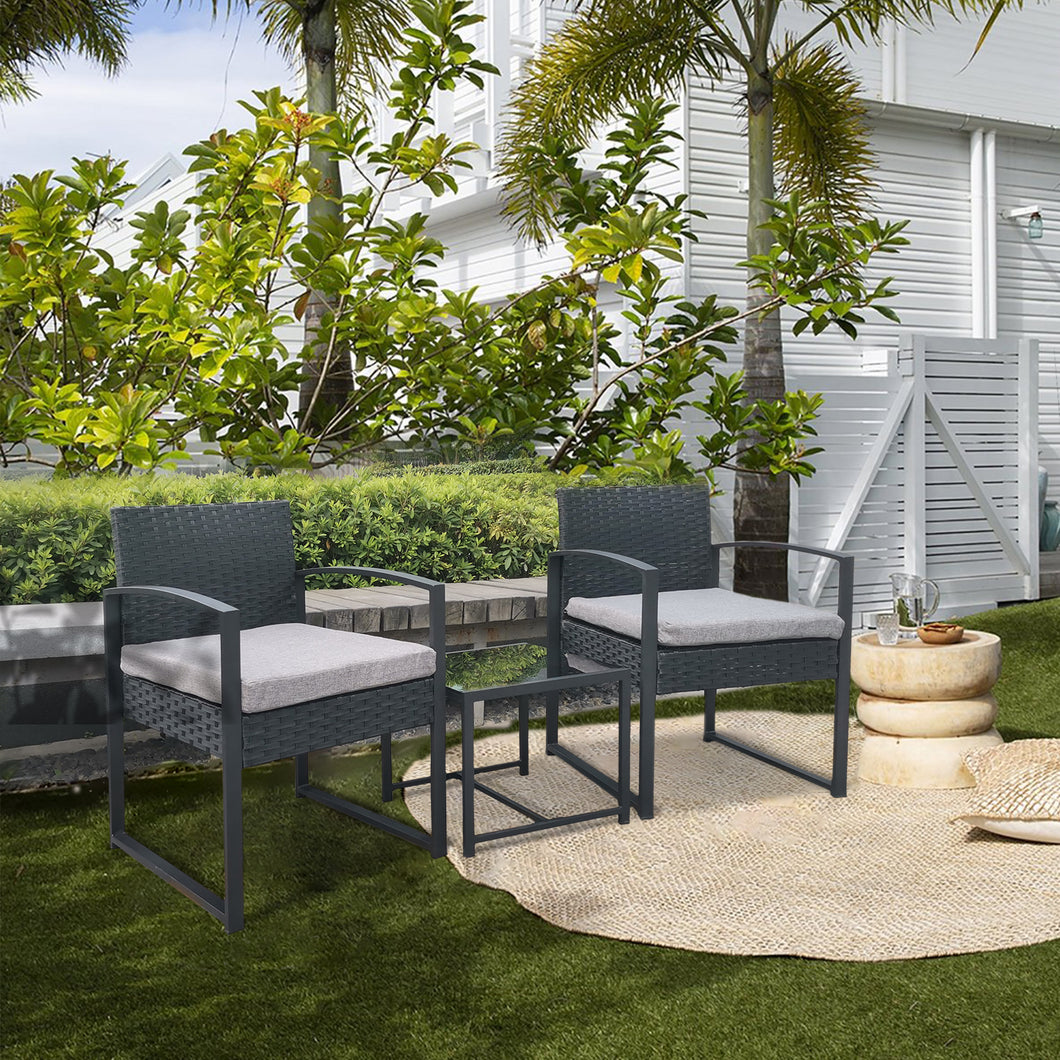 Outdoor 2-Seater Rattan Sofa Set with Cushion, Black