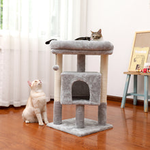 Load image into Gallery viewer, 28.4 Inches Small Cat Tree for Indoor Cats Polyester Plush Cat Tower with Beige Condos, Spacious Perch,Scratching Sisal Posts Plush-covered posts and Replaceable Dangling Balls Gray

