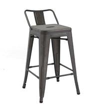 Load image into Gallery viewer, BTEXPERT Industrial 24 inch Rustic Distressed Kitchen Chic Indoor Outdoor Low Back Metal Counter Height Stool
