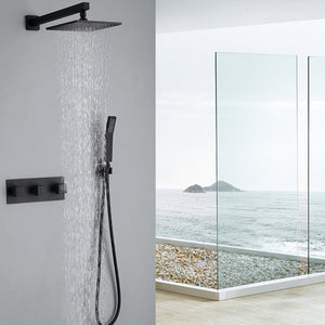 Trustmade 2 Functions Complete Shower Fixtures, 3 Knob Handles Complete Shower Systems, 10 inches Matt Black - 2W03