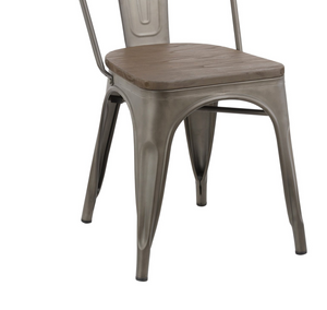 Industrial wood Metal Antique Bronze Rustic Distress Dining Bistro Side Chair-4