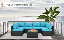 Load image into Gallery viewer, LAUSAINT HOME 7 Pieces Patio Furniture Sets,Luxury Outdoor All Weather PE Rattan Wicker Lawn Conversation Sets,Garden Sofa Set w/Coffee Table and Couch Cushions for Backyard, Pool (Blue-7PCS)
