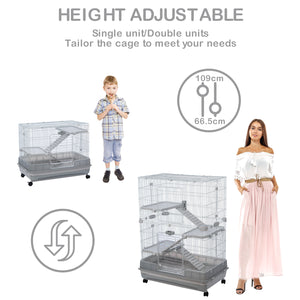 【VIDEO provided】4-Tier 32 inch Small Animal Metal Cage Height Adjustable with Lockable  Top-Openings Removable for Rabbit Chinchilla Ferret Bunny Guinea Pig ,EVEN FOR HAMSTERS(grey)