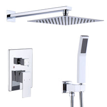 Load image into Gallery viewer, Shower System Shower Faucet Combo Set Wall Mounted with 10&quot; Rainfall Shower Head and handheld shower faucet, Chrome Finish with Brass Valve Rough-In
