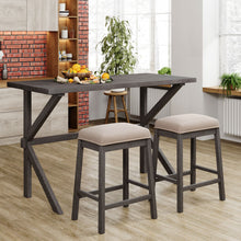 Load image into Gallery viewer, TOPMAX Farmhouse Rustic 3-piece Counter Height Wood Kitchen Dining Table Set with 2 Stools for Small Places, Gray+Beige Cushion
