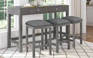 TOPMAX 4-Piece Counter Height Table Set with Socket and Fabric Padded Stools, Gray