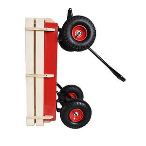 Outdoor Wagon All Terrain Pulling w/Wood Railing Air Tires Children Kid Garden（Red）