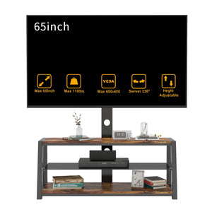 Wooden Storage Tv Stand Black Tempered Glass Height Adjustable Universal Swivel Entertainment Center With Mount TV Stand