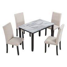 Load image into Gallery viewer, TREXM Faux Marble 5-Piece Dining Set Table with 4 Thicken Cushion Dining Chairs Home Furniture, White/Beige+Black
