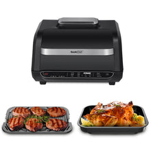 Load image into Gallery viewer, Geek Chef Airocook Smart 7-in-1 Indoor Electric Grill Air Fryer Family Large Capacity with Air Crisp Dehydrate Roast Bake Broil Pizza and Cyclonic Grilling Technology Countertop Grill Stainless Steel
