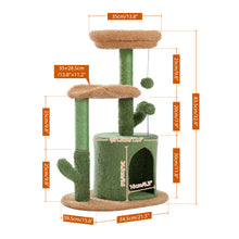 Load image into Gallery viewer, Cat Tree 32 Inches Cactus Cat Tower with Sisal Covered Scratching Post, Cozy Condo, Plush Perches and Fluffy Balls for Indoor Cats Green
