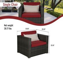 Load image into Gallery viewer, Beefurni Outdoor Garden Patio Furniture 4-Piece Gray PE Rattan Wicker Sectional Red Cushioned Sofa Sets with 1 Beige Pillow
