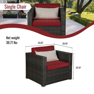 Beefurni Outdoor Garden Patio Furniture 4-Piece Gray PE Rattan Wicker Sectional Red Cushioned Sofa Sets with 1 Beige Pillow