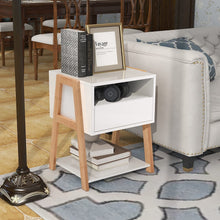 Load image into Gallery viewer, White Nightstand Side Table Side Table with Storage Drawers and Open Shelves Solid Wood Nightstand with Solid Wood Legs Modern Nightstand for Bedroom Living Room
