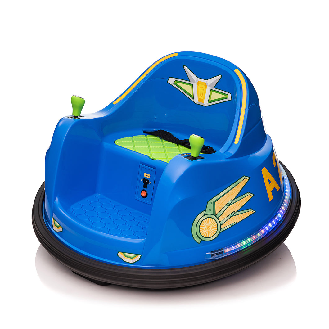6V Kids Bumper Car, Toddler Ride On Toy, Roller Caster Vehicle with Light Strip, ASTM-Certified for 3 to 8 Years Old - Light Blue + Green