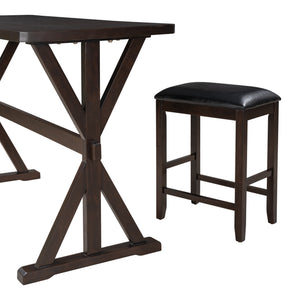 TOPMAX 3-Piece Counter Height Wood Kitchen Dining Table Set with 2 Stools for Small Places, Brown Finish+Black Cushion