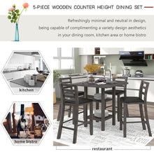 Load image into Gallery viewer, TREXM 5-Piece Wooden Counter Height Dining Set, Square Dining Table with 2-Tier Storage Shelving and 4 Padded Chairs, Gray
