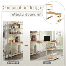 Load image into Gallery viewer, Home Office computer desk——Steel frame and MDF board/5 tier open bookshelf/Plenty storage space(Nature)
