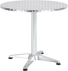 BTExpert Indoor Outdoor 23.75" Round Restaurant Table Stainless Steel Silver Aluminum + 4 Silver Gray Metal Slat Stack Chairs Lightweight