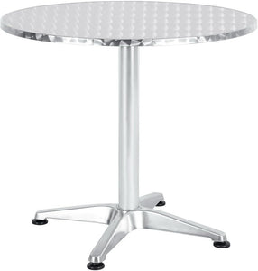 BTExpert Indoor Outdoor 23.75" Round Restaurant Table Stainless Steel Silver Aluminum + 2 Silver Gray Metal Slat Stack Chairs Commercial Lightweight